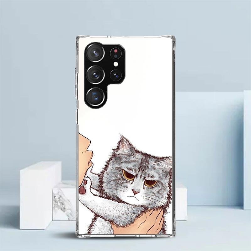 Kiss Lovely Cat Kitten Phone Case For Samsung Galaxy S24 S25 Edge S26 Ultra S22 S23 Plus S21 + S20 FE Soft TPU Back Cover Galaxy