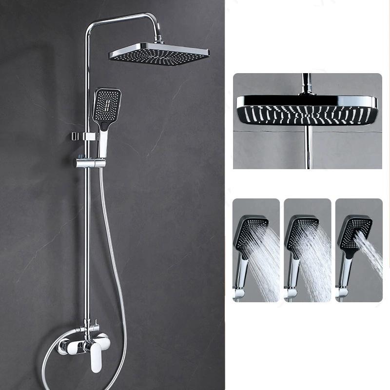 14 Inch Big Panel Large Flow Supercharge Ceiling Mounted Shower Head Set 3 Modes High Pressure Rainfall Shower Faucet Accessorie