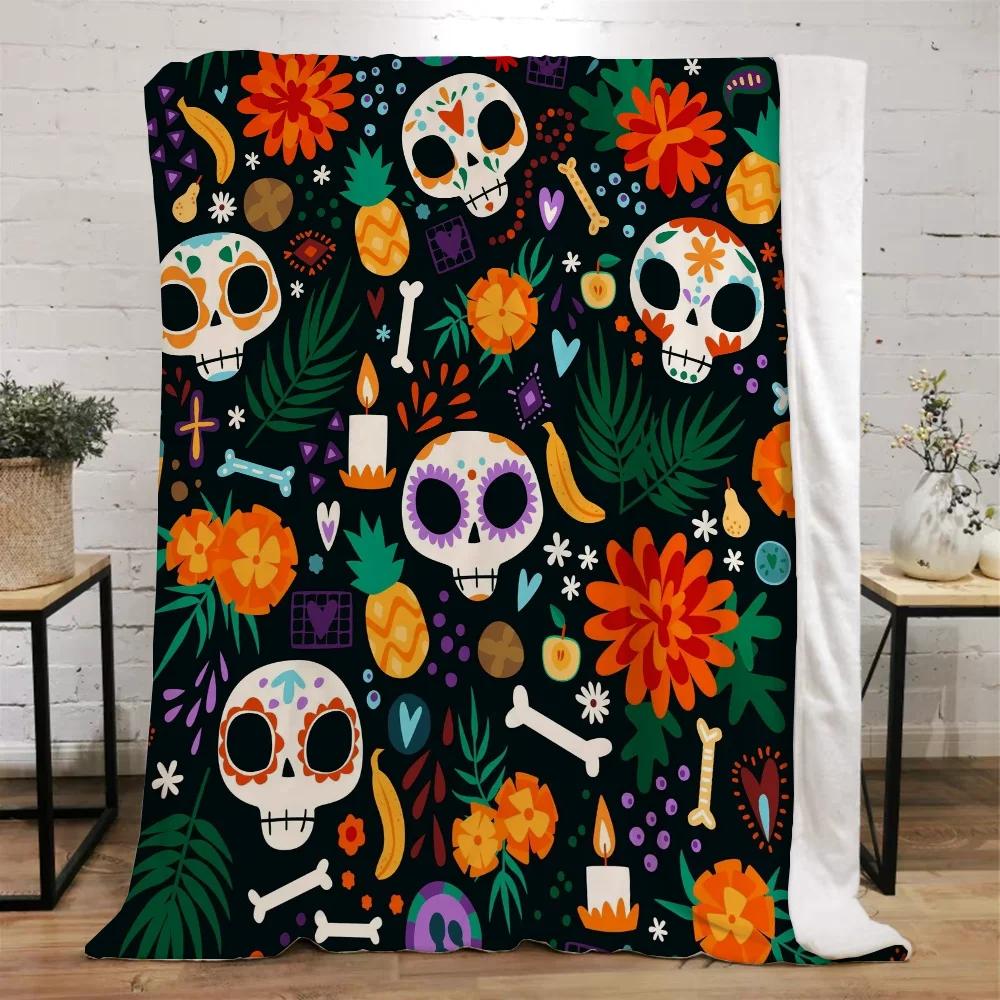 Mexico Flower Skull Custom Blanket King Size Hairy Blankets for Bed Throw Home Interior Knitted Plaid Luxury Bedding Beach Towel