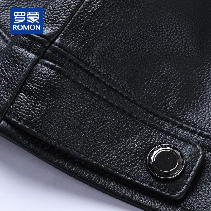 ROMON Men's Genuine Leather Lapel Jacket