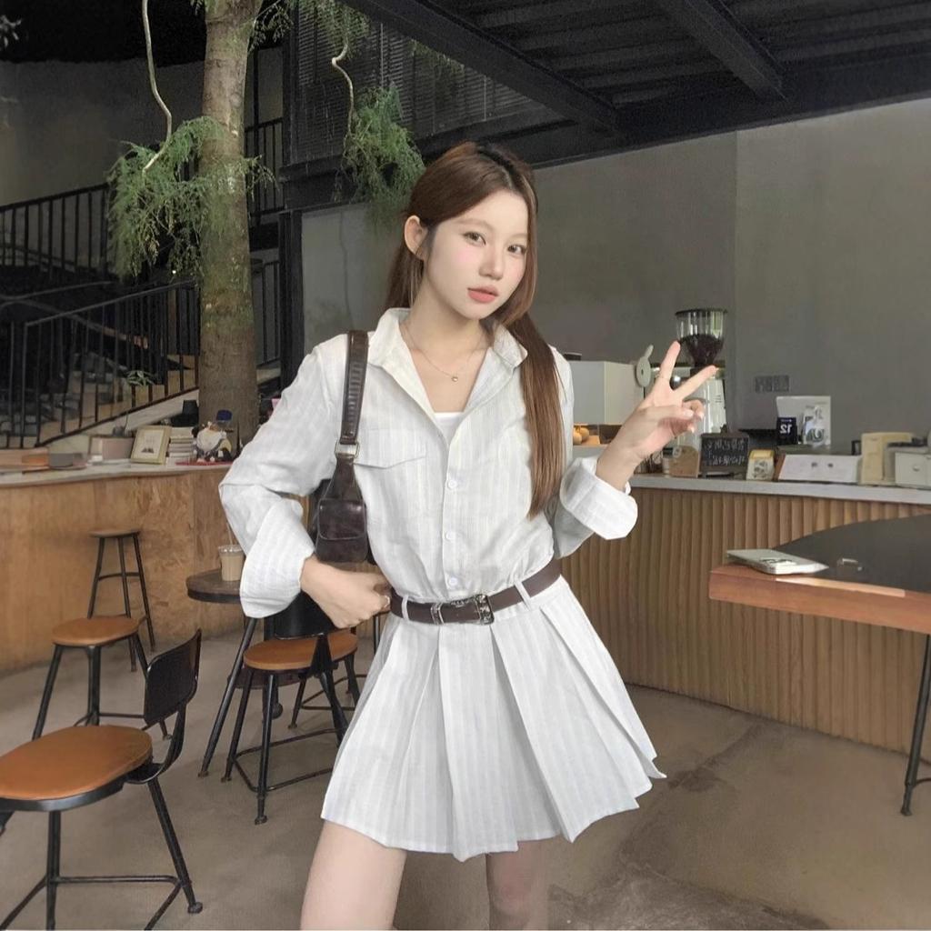 Wilderness Long-sleeved Temperament Reverie Striped Dress Small Temperament Waist Thin Advanced Sense Old Money Style Short Skirt