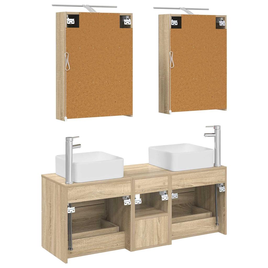5 Piece Bathroom Furniture Set Sonoma Oak Engineered Wood and Glass