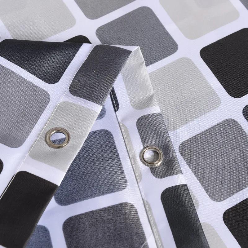 Shower Curtains 120Cm Gray Plaid Polyester Fabric With Hooks Waterproof Modern Style Geometric Bathroom Curtain 71 Inches Rustic