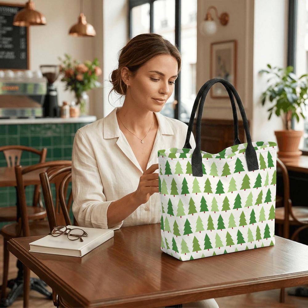Christmas Tree Pattern Tote Bag Casual Large Capacity Canvas Handbag for Daily Use