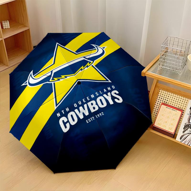 North Queensland Cowboys Print Auto 8?Ribs Folding Umbrella Wind Resistant Lightweight Automatic Umbrella For Daily Travel