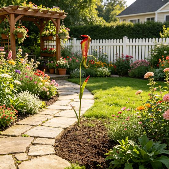Yousheng Carnivorous Plant Garden Stake, Metal Pitcher Plant Sculpture, Insectivorous Plant Yard Art Stake, Outdoor Decoration for Lawn Patio Yard