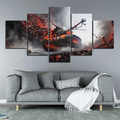 Game 5 Panel World Of Tanks Skulls Gamer Canvas Posters Wall Art Pictures HD Oil Paintings Home Decor Living Room Decoration