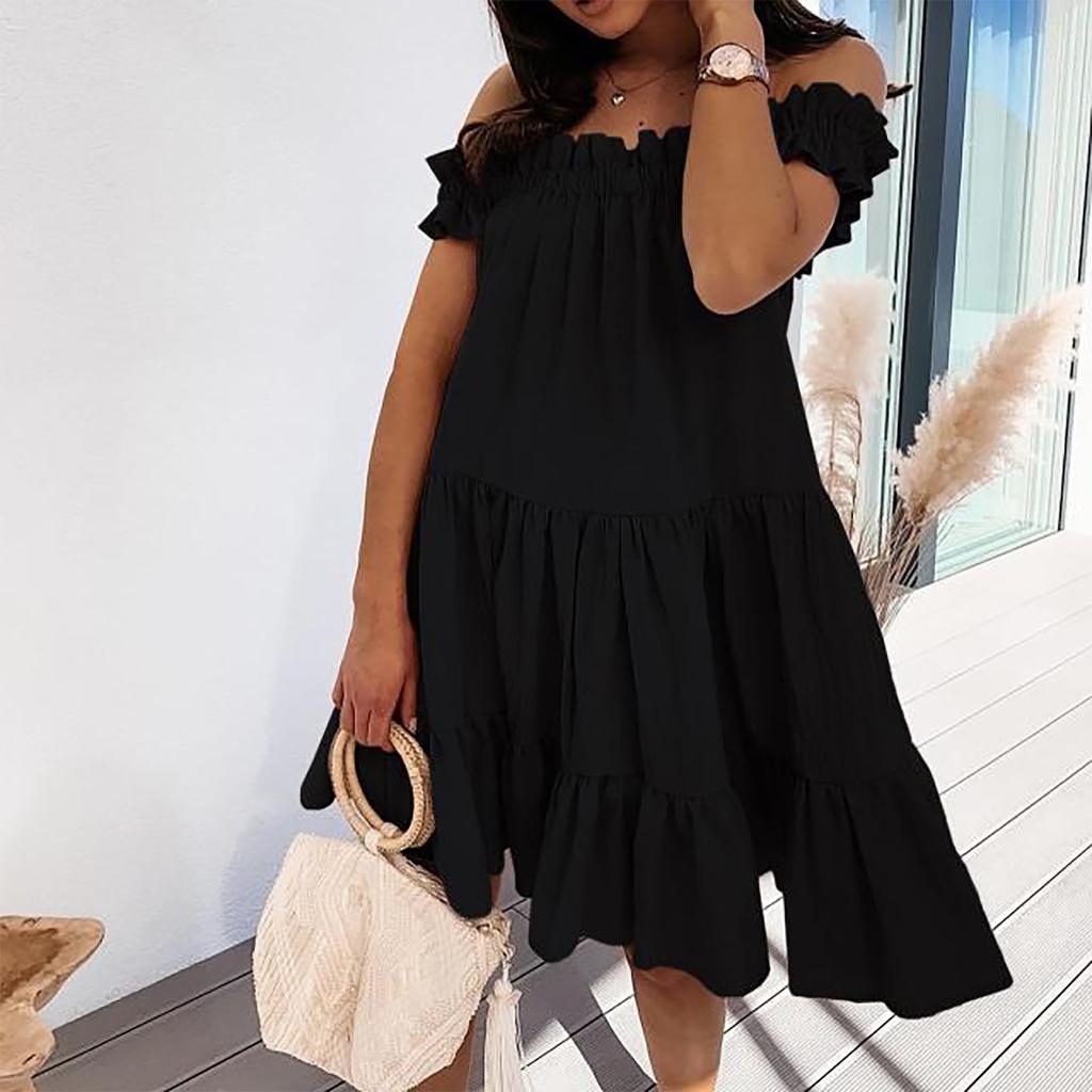 Women's Short Sleeve Casual Loose Ruffled Stitching Cupcake Princess Dress