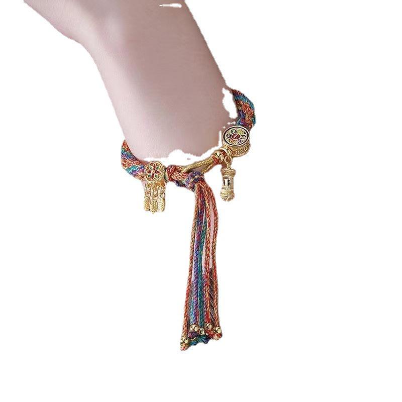 Woven Zhakiram Five Wealth Gods Eye Bracelet with Green Tara and Manjushri Thangka Design