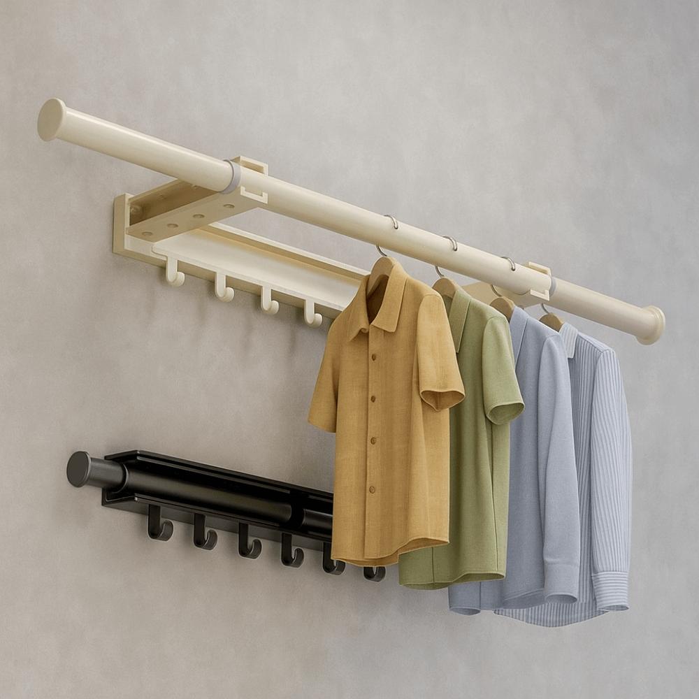 Carbon Steel Telescopic Clothes Rack Wall Mounted Laundry Drying Rack Apartment