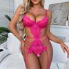 New Erotic Lingerie Sexy Lace See Thru Bra Floral Embroidery Bodysuit Sexy Outfits Teddy Women Porn Ribbon Underwear Set Garters