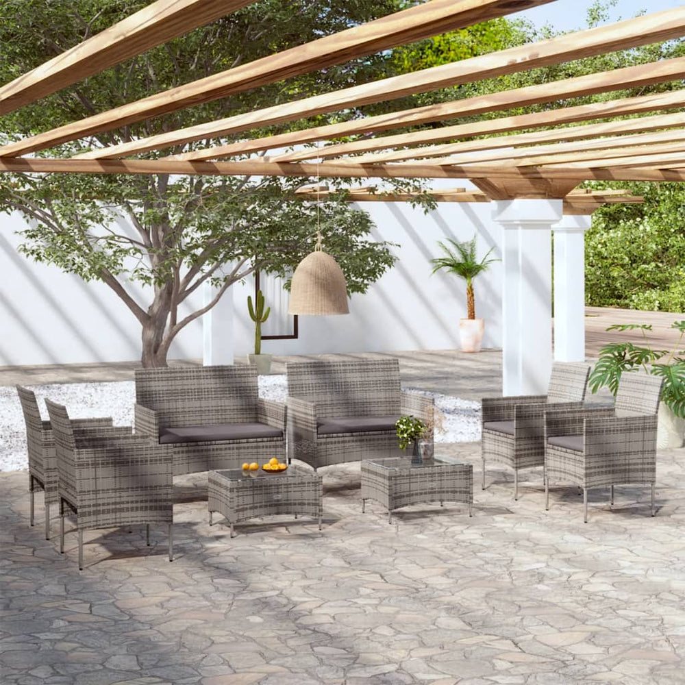 Salon de jardin 8 pcs avec coussins résine tressée