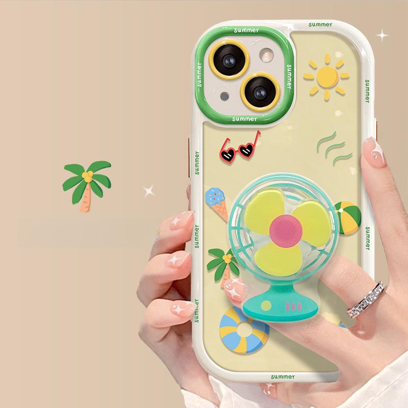 Applicable To Apple 14promax Mobile Phone Case IPhone 13 Internet Celebrity Creative Summer Fan Stand 11/12 Transparent