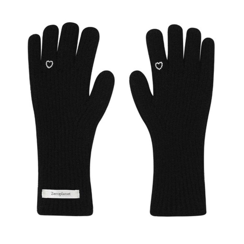 ZEROPLANET Herz Fingerloch Strickhandschuhe [SCHWARZ]