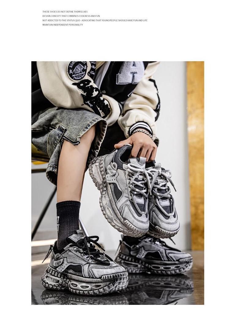 Men's Trendy Breathable Mesh Sneakers with Thick Tire Sole