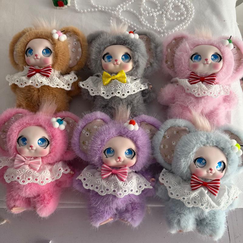 Cute Mouse Stuffed Bag Charm Fluffy Soft Rubber Face Plush Pendant for Car Hanging Decor Keychain Kids Gift