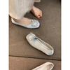 Satin Rhinestone Square Buckle Mary Jane Spring and Autumn Square Head Grandma Shoes Single Shoes Women's Flat Beanie Shoes Ladyshoes