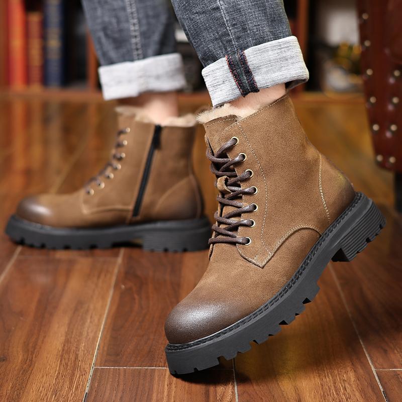 Winter New Men's Outdoor Plush Leisure Warm Boots Fashion Side Zipper Comfortable Tall Boots Anti Slip Thick Bottom Snow Boots