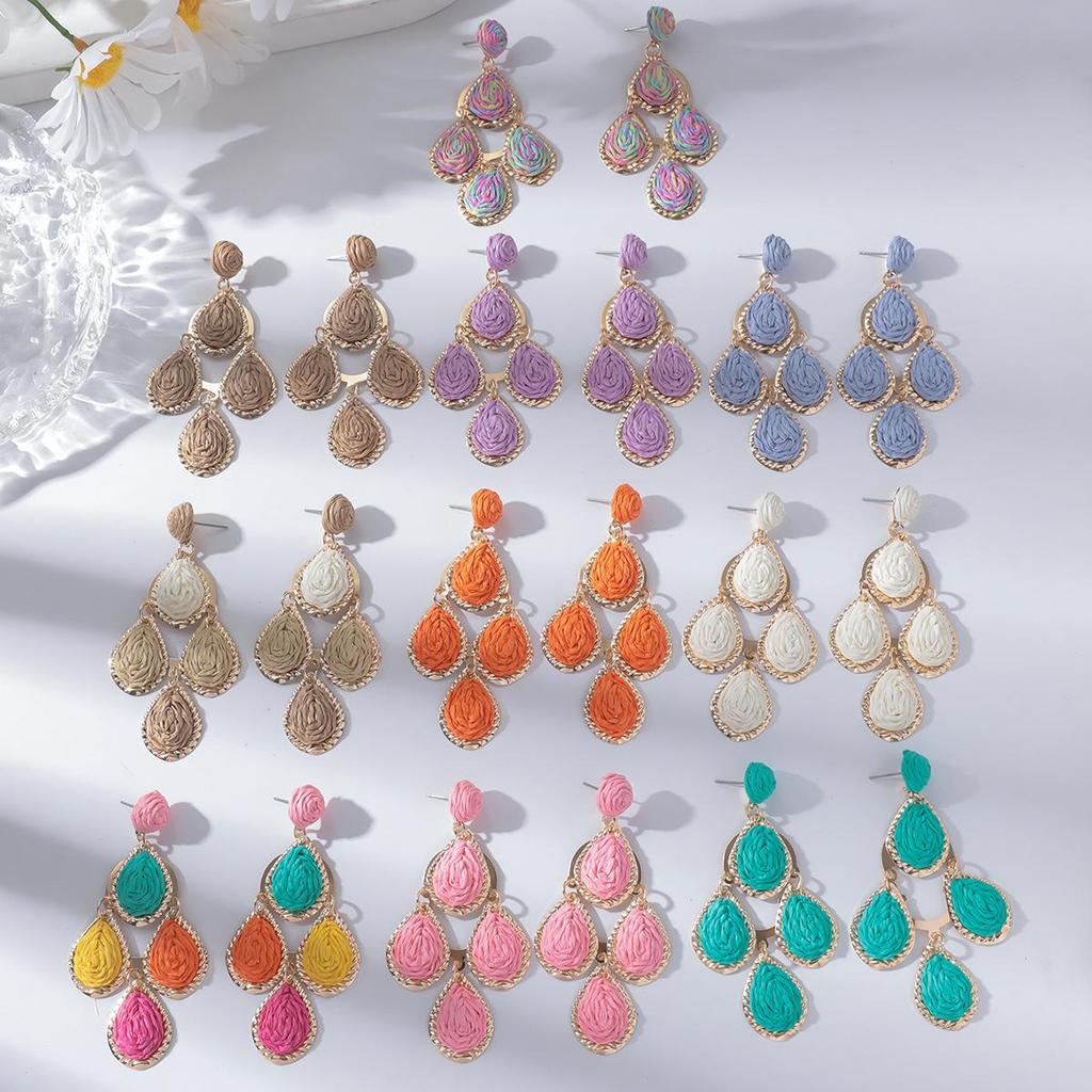 Raffia Water Drop Tassel Earrings - High-End European and American Style for Women