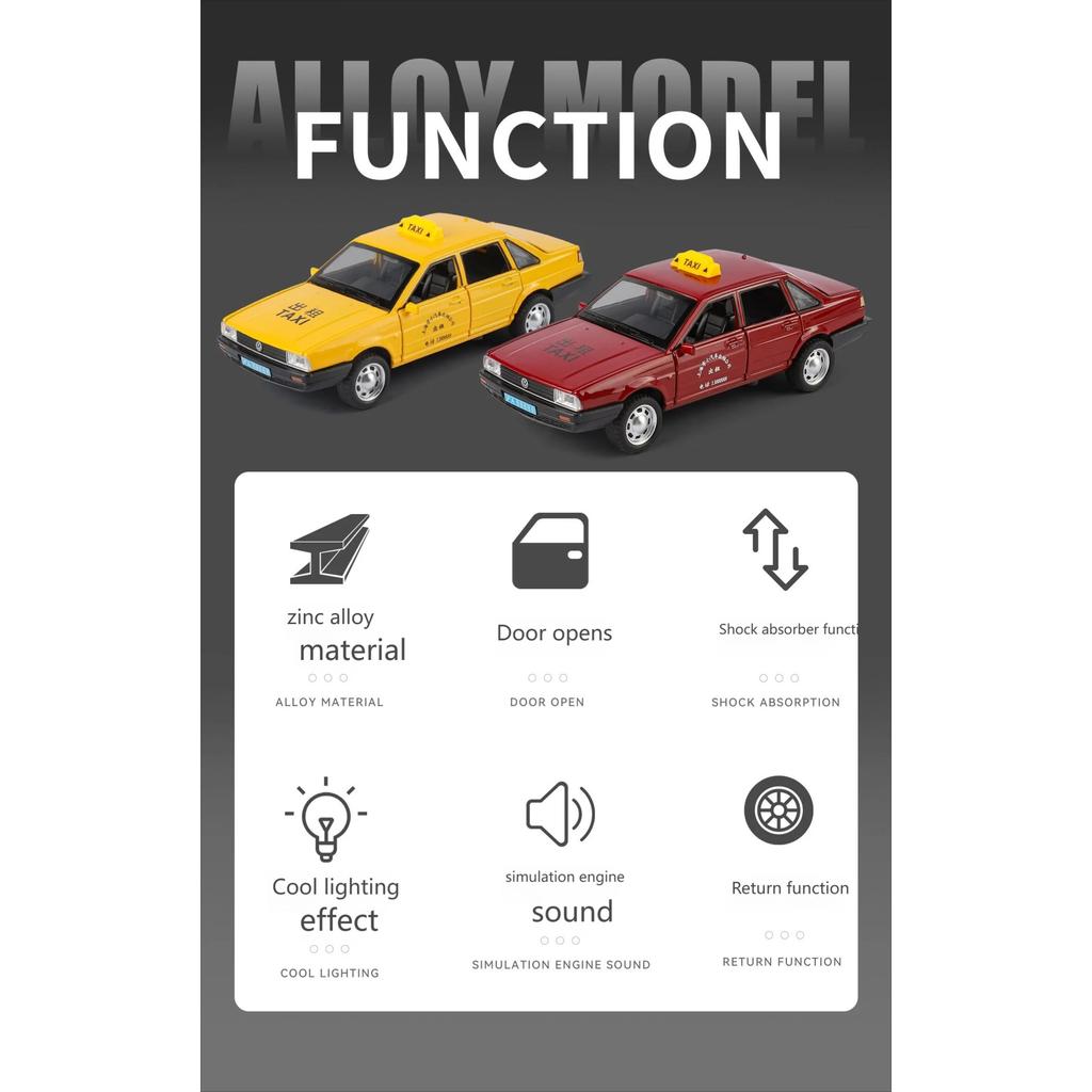 1/32 Volkswagen Santana Taxi Alloy Diecast Model Car Home Decoration Collectibles Miniature High Simulation Vehicle Holiday Gift