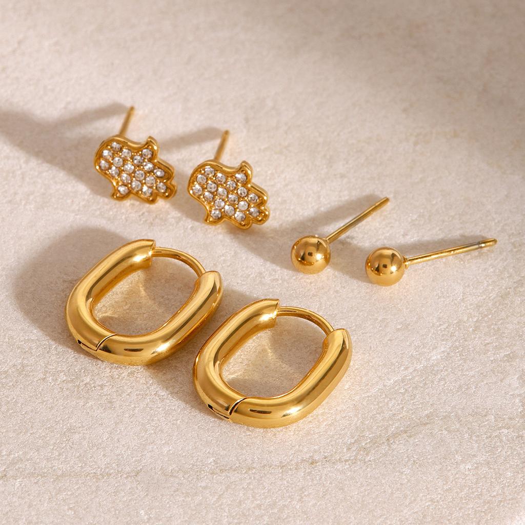 European and American three pairs of stainless steel round earrings ins stud earrings titanium steel ear hole ears