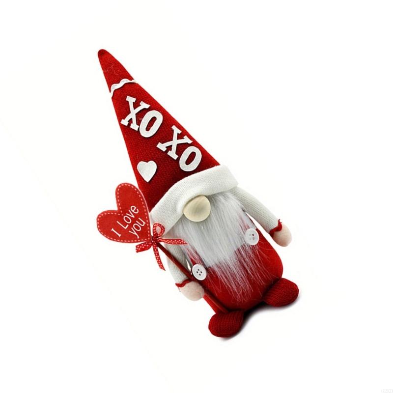 62KD Knitted Gnome Valentine's Day Heart Dolls Drawing Room Desktop Tray Heart Toy for Home, Table, Windowsill, Party