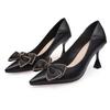 Damen-Absatzschuhe, schwarze Schuhe, mittelhohe Absätze, Damenschuhe, elegante Büro-Damenschuhe, Damen-Pumps, Damen-Klassiker, Pumps, Schleife, Kleidschuhe