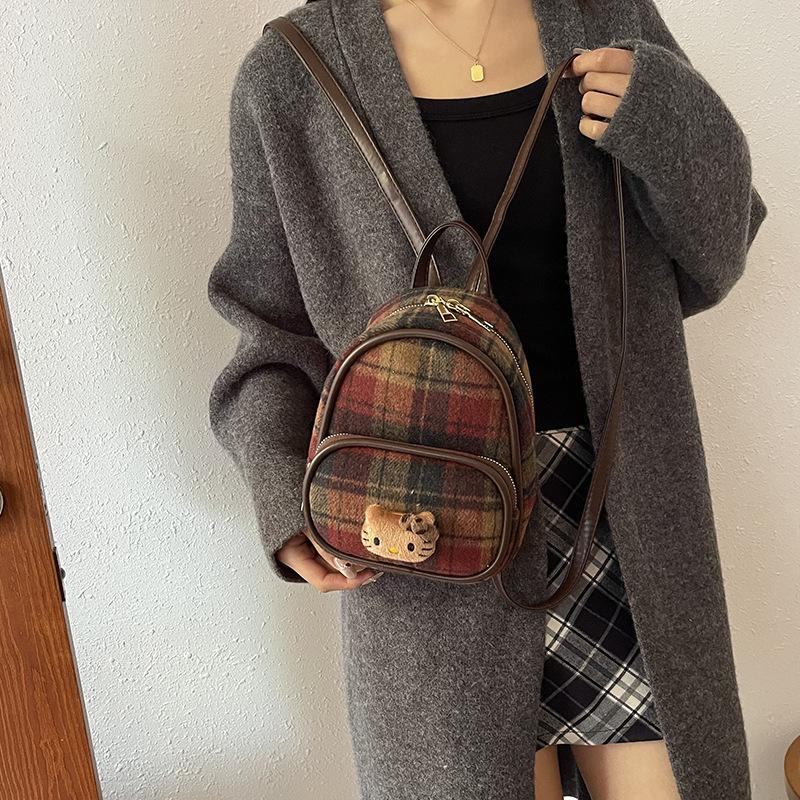2025 geantă nouă de lână pentru femei, mini geantă de umăr, geantă de mână la modă, versatilă, cu carouri, rucsac de navetă