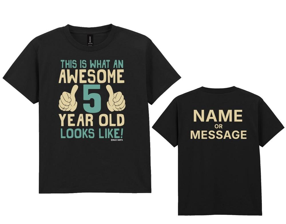 

Boys 5th Birthday T-Shirt Kids - Personalised Name Message Awesome 5 Year Old 3XL