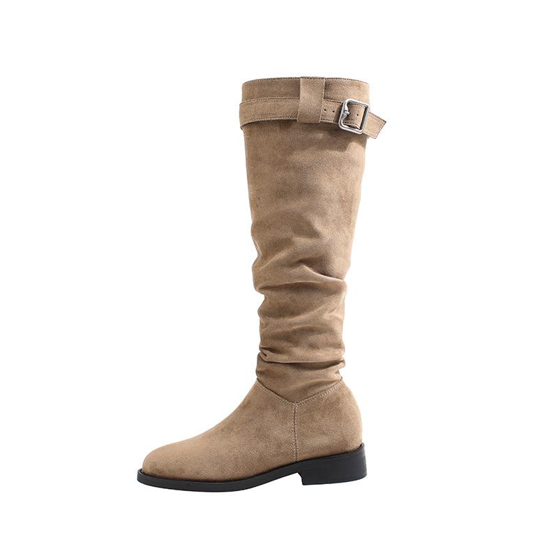 Maillard Pleated Pile Boots Women's Thick Heel Skinny Versatile Fashion Boots But Knee Boots Women's Western Knight Boots