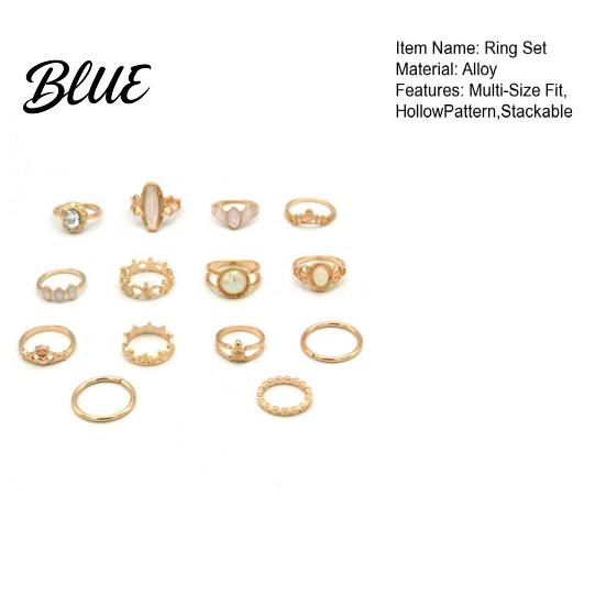 Colored Shell Inlay Rings 14Pcs/Set Women Ring Set Multi-Size Hollow