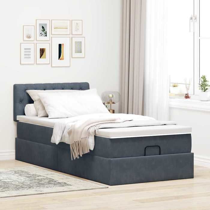 VidaXL Cadre de lit ottoman et matelas gris foncé 90x200 cm velours, cadre de lit, cadre de lit rembourré, cadre de lit 3311820