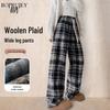 Boruij Women's High-Waist Plaid Wool Blend Wide-Leg Pants