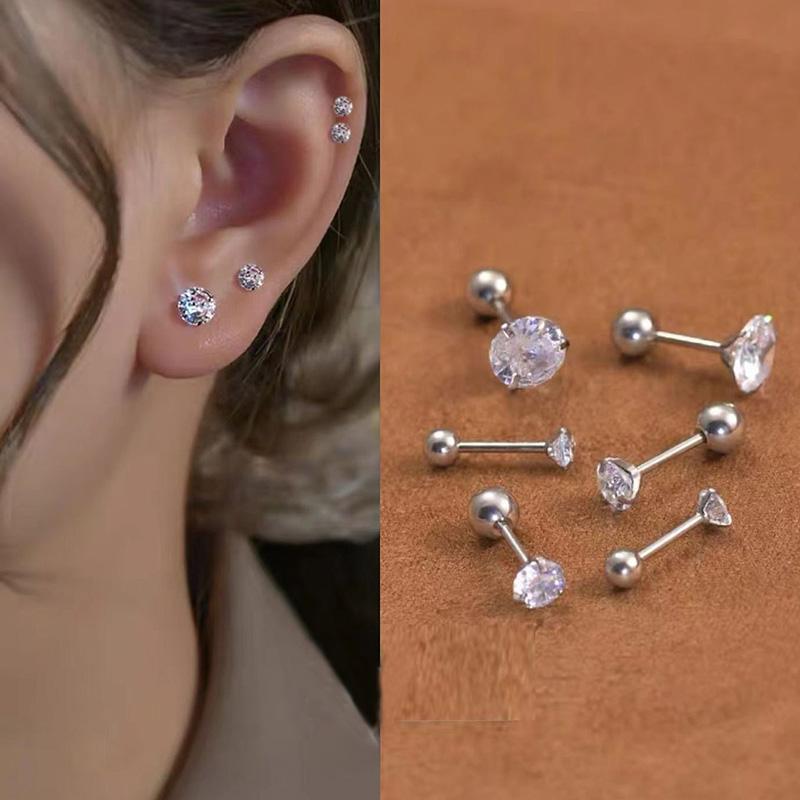 6pcs/Set Stainless Steel & Ear Bone Stud Earrings For Women