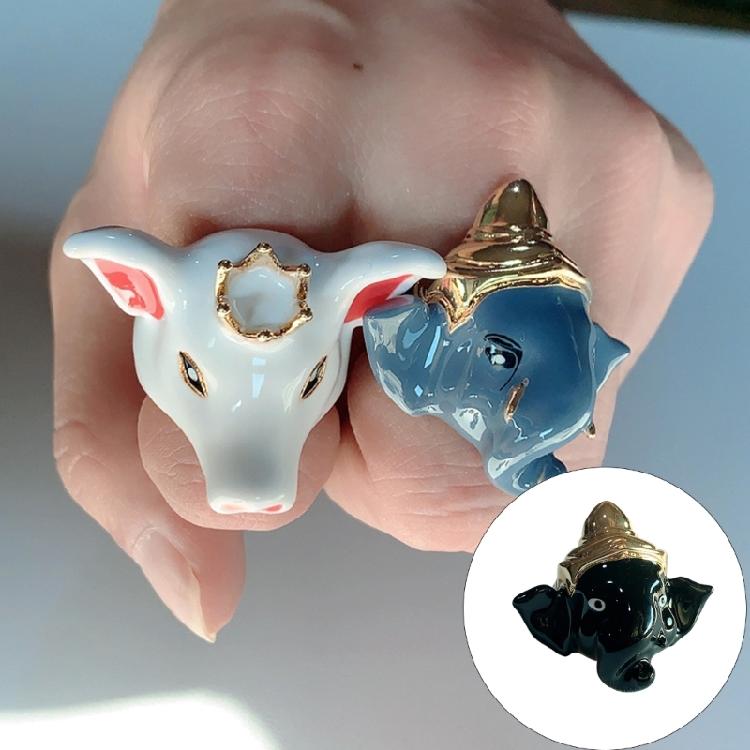 Einzigartiger Emaille-Tropfenring Verspieltes Elefanten-Ferkel-Design Goldfarbener Schmuck Metallische Textur für Modebegeisterte