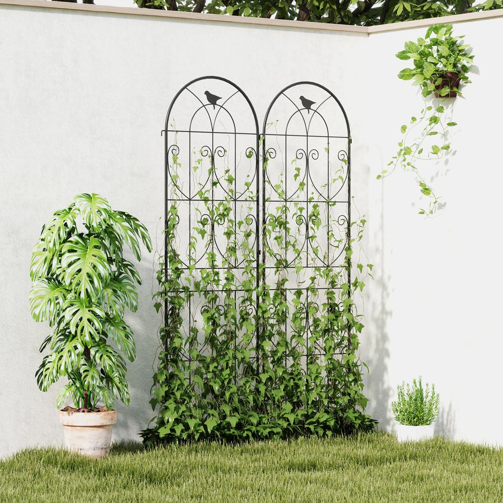 Set of 2 Garden Trellis, Metal Fence Panels for Climbing Outdoor Plants, Flowers, 180 x 50cm