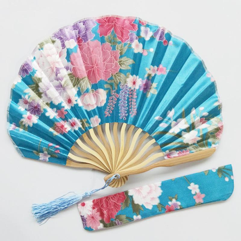 Antique Style Kimono Accessories, Shaped Folding Fan Kimono Fan, Shaped Dragon Bone Knife Fan with Printed Fan Bag.