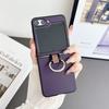 For Samsung Z Flip 6 7 PU Leather Phone Case Ring Folding Anti-Fingerprint Shockproof Protective Cover for Galaxy Z Flip 5 3/4