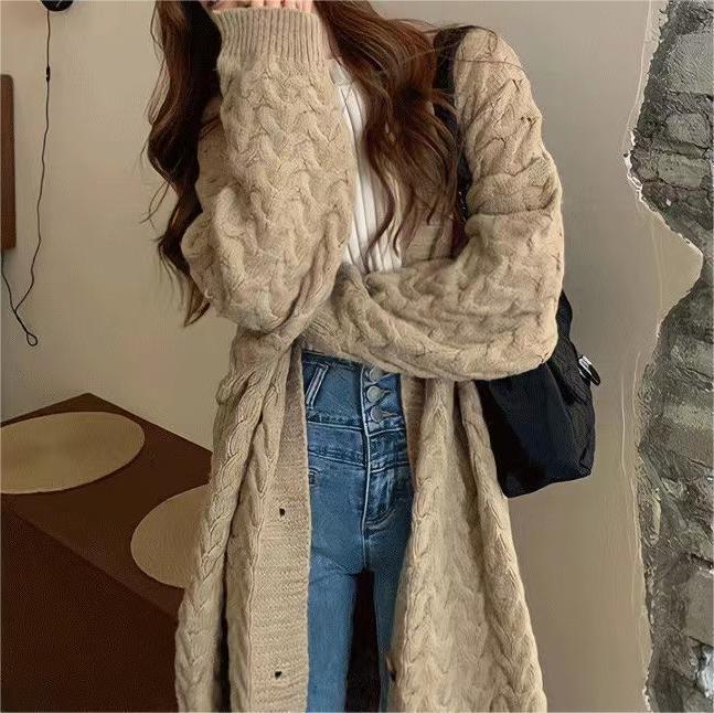 Sweater Women's Coat Autumn and Winter New Loose Large Long Solid Color Knitting Cardigan