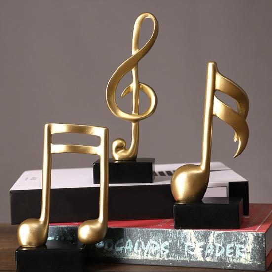 Music Note Sculpture Gold Resin Musical Symbol Figurine Modern Tabletop Decoration for Piano Room Home Office Table Centerpiece
