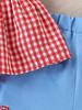 Summer Baby Girl Checkered Lace Trimmed Short Sleeve Two Piece Set with Bow and Mushroom Embroidery