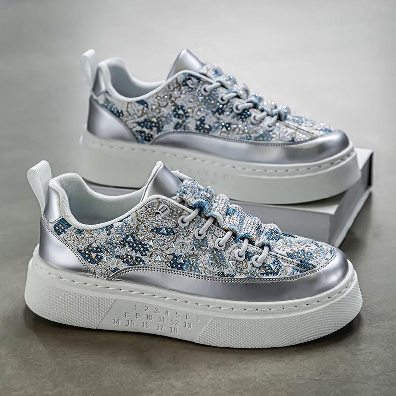 

Men s shoes spring and autumn trend casual thick baseplate shoes new men s diamond-encrusted fashion low-top foot cover one pedal trendy shoes 44