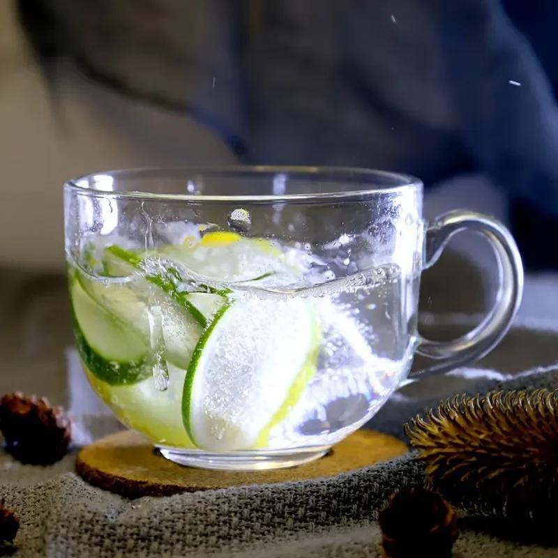 

Янтарный термостойкий стеклянный стакан для кофе, чая, напитков, десерта, завтрака, молока, кружки, стеклянные кружки с ручкой, посуда для напитков 301-400ml