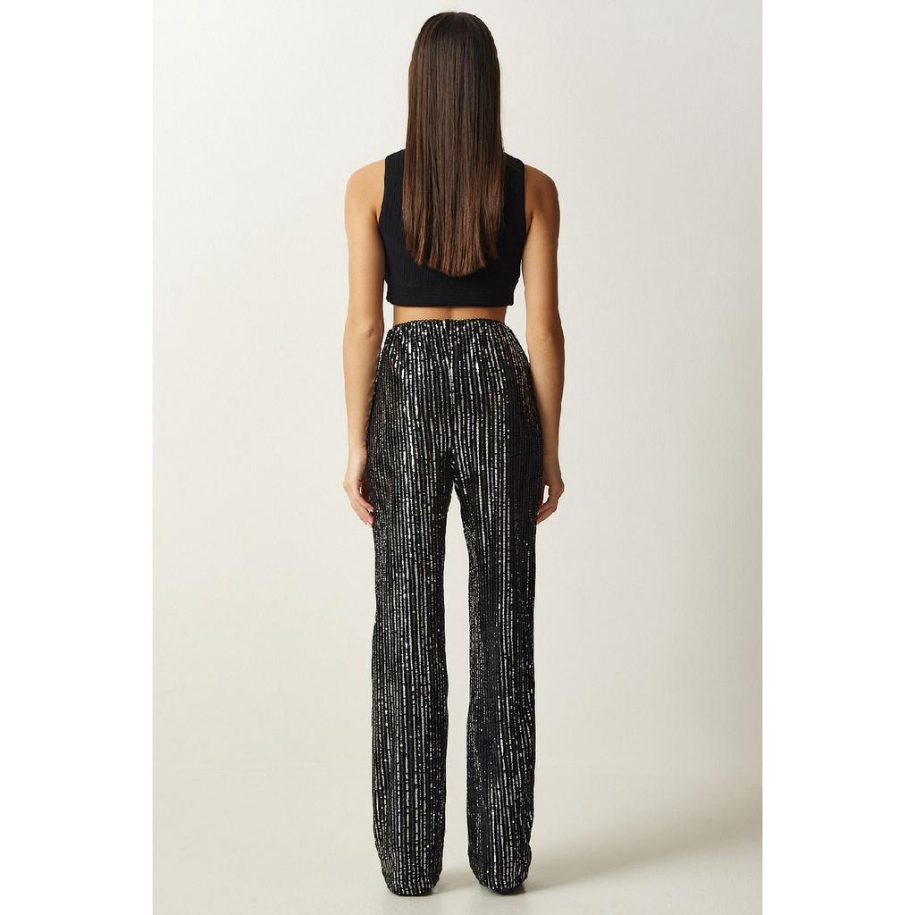 Damskie szare cekinowe spodnie palazzo Mc00250