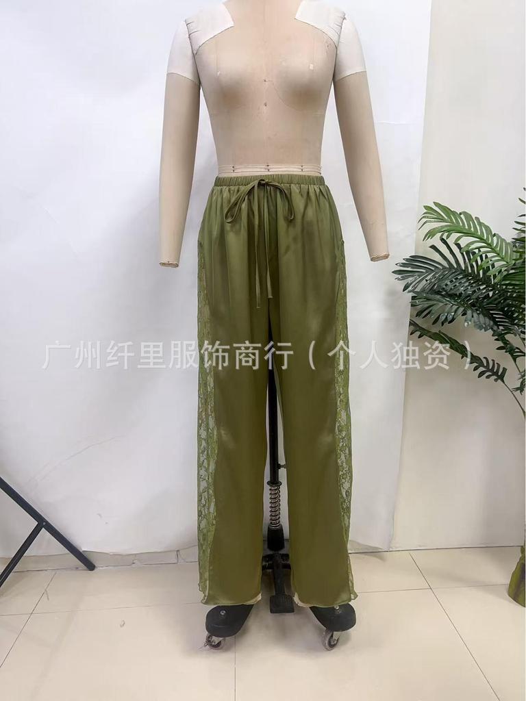 2025 Women's Elegant Satin Lace-Up Loose Trousers in Solid Colors