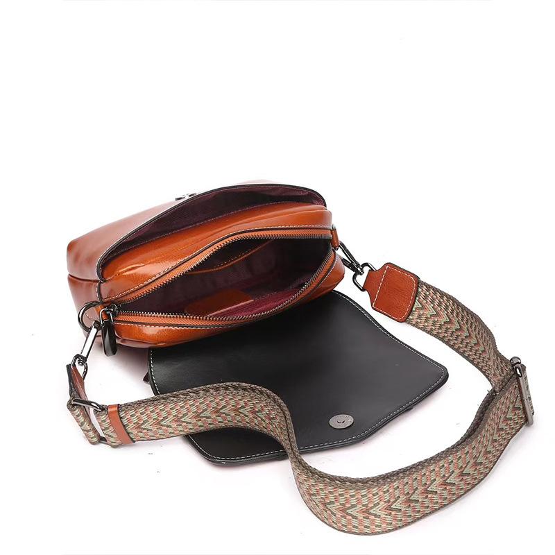 Genuine Leather Small Square Bag for Women 2025 New Fashion Versatile Oil Wax Cowhide Crossbody Small Bag Retro Elegant Women's Bag