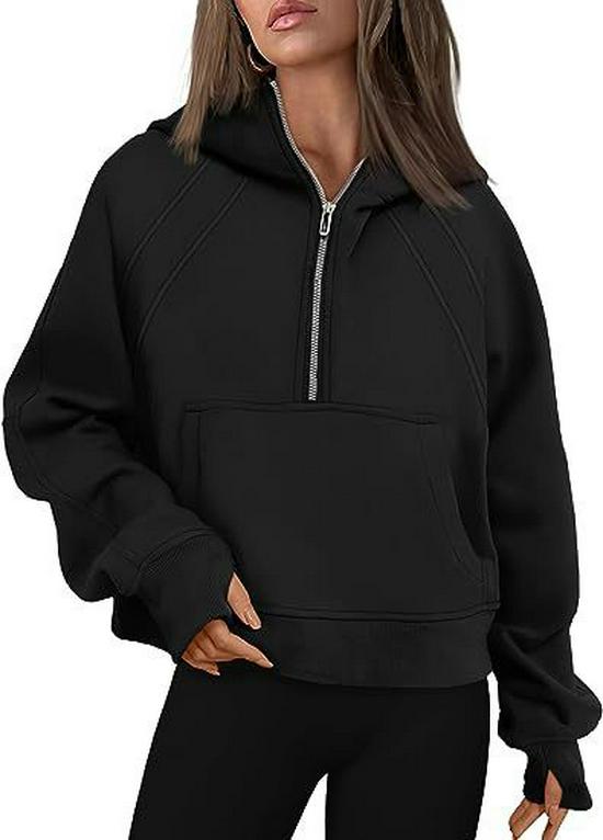 2023 Autumn/Winter Casual Sports Half-Zip Hooded Fleece-Lined Sweatshirt
