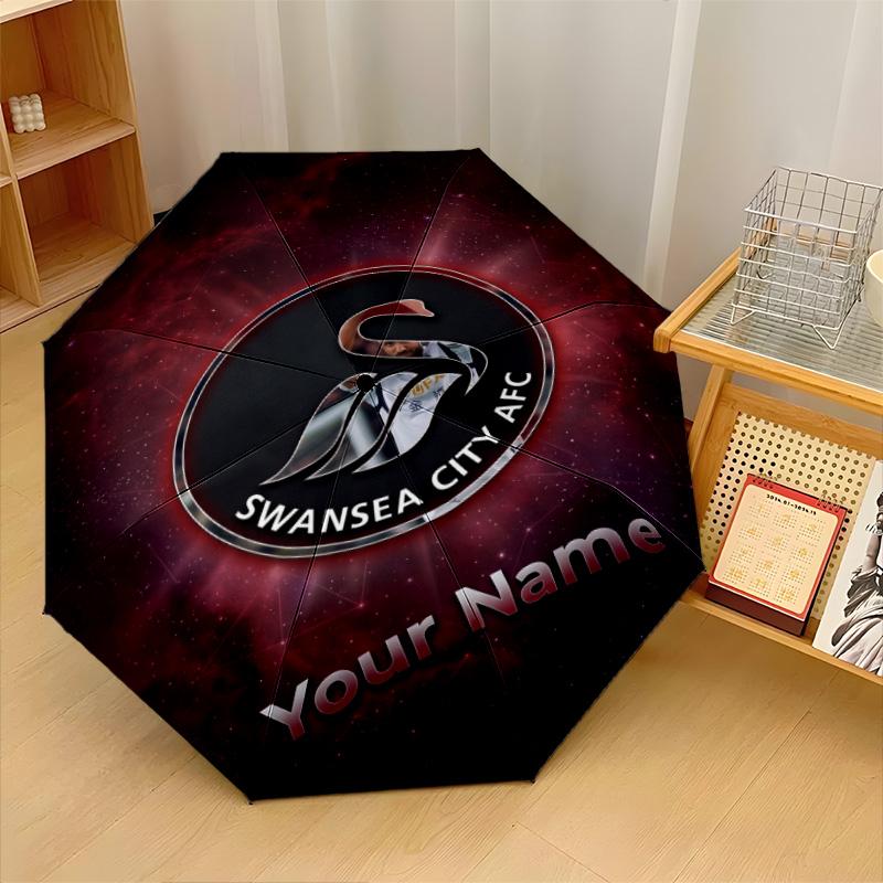 Swansea City FC Automatic 3‑Fold Umbrella 8‑Rib Windproof Folding Umbrella Sun Rain Protection For Outdoor Travel Daily Use