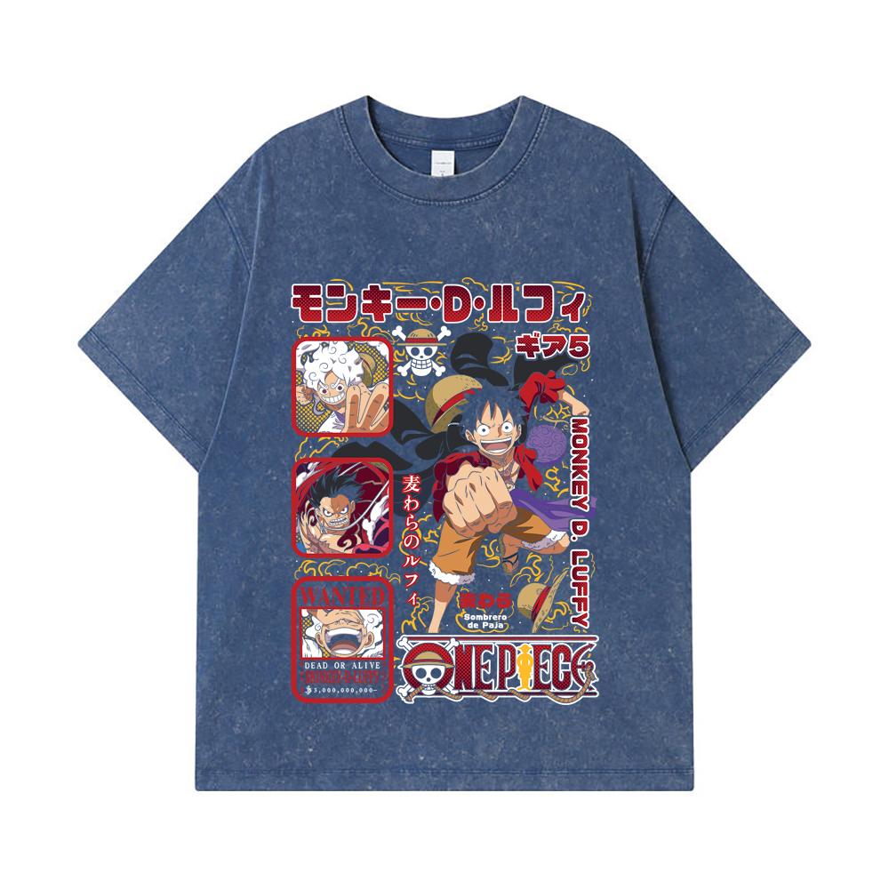 275 GSM Washed T-shirts 100% Cotton One Piece V78 Luffy Print Unisex Heavy Cotton T Shirt