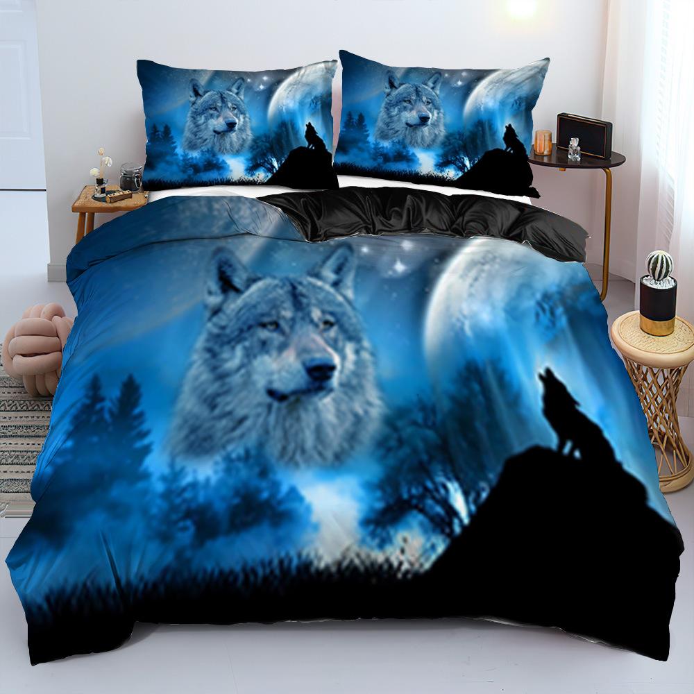 Quilt Cover Bedding 3D Printing Three-Piece Home Textiles Jungle Wolf King Nordic Style